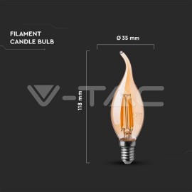 V-Tac LED žiarovka E14 C37 4W 2200K amber filament
