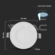 V-Tac LED panel 3W 6400K kruhový - cena, porovnanie
