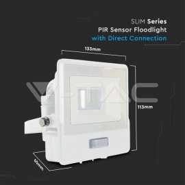 V-Tac PRO LED reflektor 10W 3000K biely so senzorom