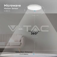V-Tac LED svietidlo 18W 4000K kruhové biele IP44 + mikrovlnný senzor - cena, porovnanie