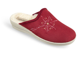 Mjartan Vlnené papuče - červené s výšivkou