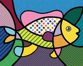 Zuty Pop-art ryba, 80x100cm plátno napnuté na rám