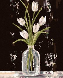 Zuty Biele tulipány v sklenenej váze (Haley Bush), 80x100cm bez rámu a bez napnutia plátna