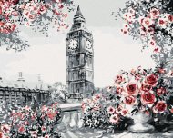 Zuty Big Ben obklopený ružami, 80x100cm plátno napnuté na rám - cena, porovnanie