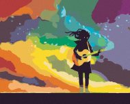 Zuty Dievča hrajúce na gitaru s farebným dymom, 80x100cm bez rámu a bez napnutia plátna - cena, porovnanie