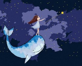 Zuty Dievča s veľrybou na nočnej oblohe, 80x100cm bez rámu a bez napnutia plátna