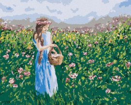 Zuty Dievča zbierajúce kvetiny do košíka, 80x100cm bez rámu a bez napnutia plátna