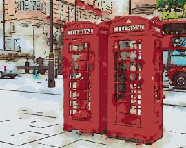 Zuty Dve telefónne búdky v Londýne, 80x100cm bez rámu a bez napnutia plátna