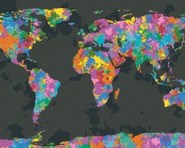 Zuty Farebná mapa sveta, 80x100cm plátno napnuté na rám