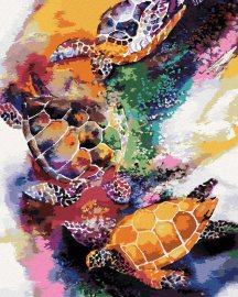 Zuty Farebné korytnačky vo vode, 80x100cm bez rámu a bez vypnutia plátna