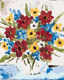 Zuty Farebné kvety vo váze (Haley Bush), 80x100cm vypnuté plátno na rám