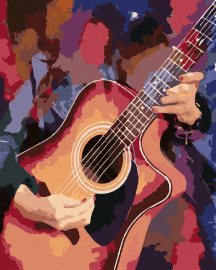 Zuty Gitara na farebnom pozadí, 80x100cm bez rámu a bez napnutia plátna