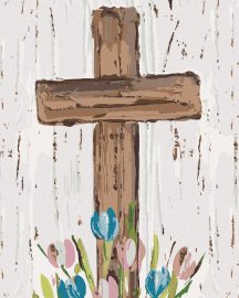 Zuty Hnedý kríž s tulipánmi (Haley Bush), 80x100cm bez rámu a bez napnutia plátna