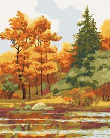 Zuty Jesenný les na jazere, 80x100cm plátno napnuté na rám
