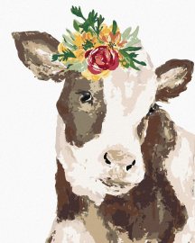 Zuty Krava s kvetinou (Haley Bush), 80x100cm plátno napnuté na rám