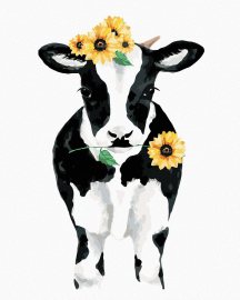 Zuty Krava so slnečnicami, 80x100cm plátno napnuté na rám