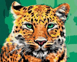 Zuty Leopard so zelenými očami, 80x100cm plátno napnuté na rám