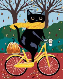 Zuty Maľovanie podľa čísel Čierna mačka a žltý bicykel, 80x100cm bez rámu a bez napnutia plátna