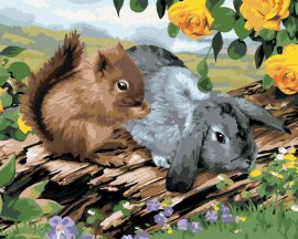 Zuty Maľovanie podľa čísel Veverička a zajac na pni (Howard Robinson), 80x100cm bez rámu a bez napnutia plátna