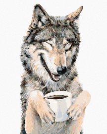 Zuty Maľovanie podľa čísel Vlk a káva (Holly Simental), 80x100cm bez rámu a bez napnutia plátna