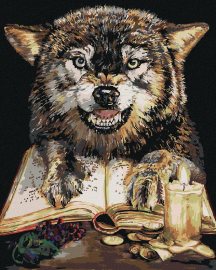 Zuty Maľovanie podľa čísel Vlk s knihou (Holly Simental), 80x100cm bez rámu a bez napnutia plátna