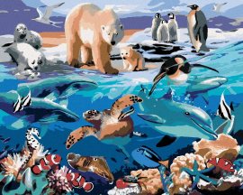 Zuty Maľovanie podľa čísel Zvieratá v oceáne (Howard Robinson), 80x100cm bez rámu a bez napnutia plátna