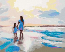 Zuty Matka s dcérou na pláži, 80x100cm plátno napnuté na rám