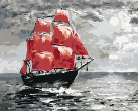 Zuty Mesačný svit a plachetnica na mori, 80x100cm plátno napnuté na rám