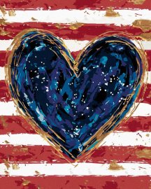 Zuty Modré srdce s červenými pruhmi (Haley Bush), 80x100cm bez rámu a bez napnutia plátna