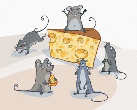 Zuty Myšky a syr, 80x100cm plátno napnuté na rám