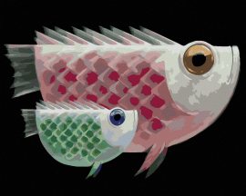 Zuty Obria ryba a jej obrie bábätko, 80x100cm plátno napnuté na rám