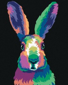 Zuty Pop-art králik na čiernom pozadí, 80x100cm plátno napnuté na rám