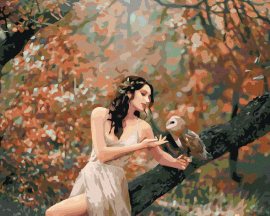 Zuty Rozprávkové dievča so sovou v lese, 80x100cm plátno napnuté na rám