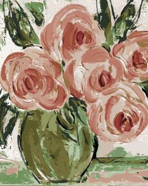 Zuty Ružové ruže vo váze (Haley Bush), 80x100cm plátno napnuté na rám