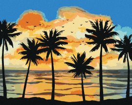 Zuty Slnko svietiace na palmy, 80x100cm plátno napnuté na rám