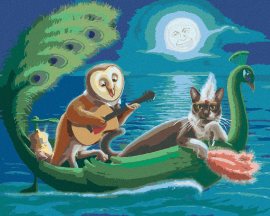 Zuty Sova a mačka na lodi v tvare páva (Sue Ellen Brown), 80x100cm bez rámu a bez napnutia plátna
