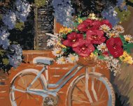 Zuty Bicykel s kyticou kvetov, 40x50cm plátno napnuté na rám - cena, porovnanie