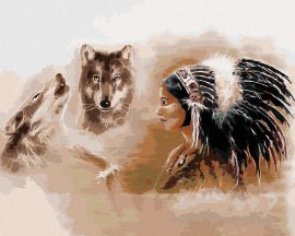 Zuty Dvaja vlci a indiánka, 40x50cm bez rámu a bez napnutia plátna