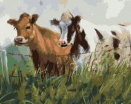 Zuty Dve kravy v ohrade, 40x50cm plátno napnuté na rám - cena, porovnanie