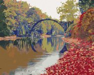 Zuty Farebná jesenná scéna mosta, 40x50cm vypnuté plátno na rám - cena, porovnanie