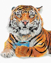Zuty Maľovanie podľa čísel Tiger s kávou (Holly Simental), 40x50cm bez rámu a bez napnutia plátna
