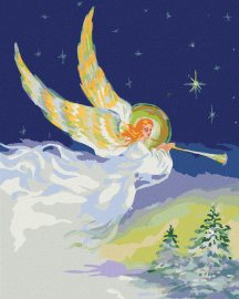 Zuty Maľovanie podľa čísel Vianočný anjel so zlatými krídlami, 40x50cm bez rámu a bez napnutia plátna