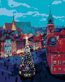 Zuty Maľovanie podľa čísel Vianočný stromček pred zámkom vo Varšave, 40x50cm napnuté plátno na rám