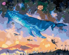 Zuty Veľryba potápajúca sa do fantasy vesmíru, 40x50cm plátno napnuté na rám