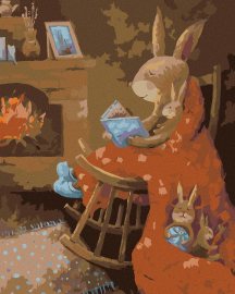 Zuty Zajac číta knižku, 40x50cm bez rámu a bez vypnutia plátna