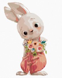 Zuty Zajac s kvetinkami, 40x50cm bez rámu a bez vypnutia plátna