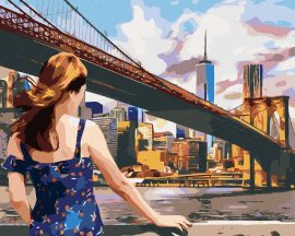 Zuty Žena pri Brooklyn Bridge v New Yorku, 40x50cm plátno napnuté na rám