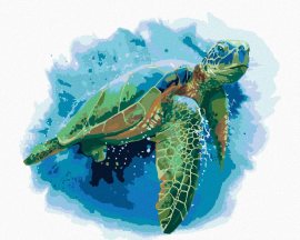 Zuty Veľká morská korytnačka na modrom pozadí, 80x100cm bez rámu a bez napnutia plátna
