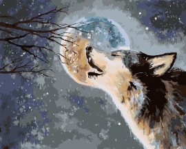 Zuty Vlk vyjúci na mesiac, 80x100cm plátno napnuté na rám