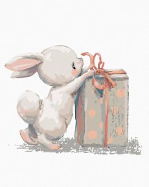Zuty Zajac s narodeninovým darčekom, 80x100cm plátno napnuté na rám